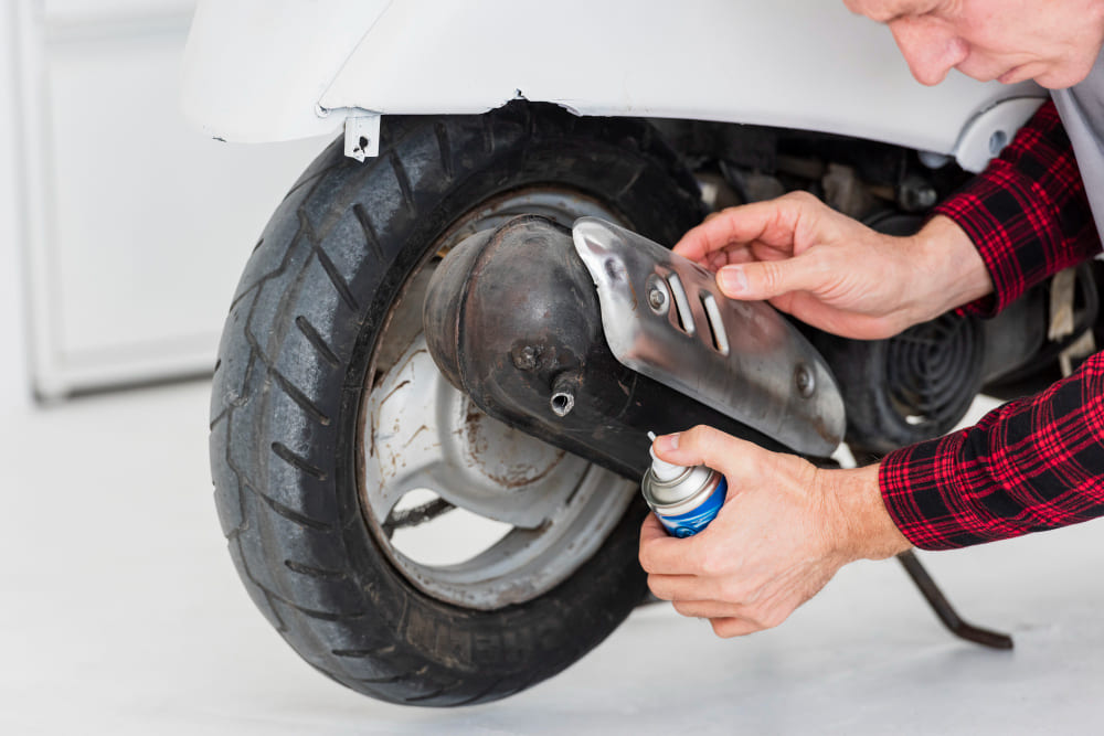 Checking the motorcycle tyres before selling as secondhand
