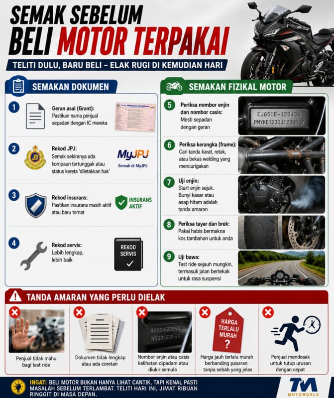 Senarai semak sebelum beli motor terpakai 
