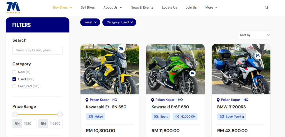 TM Motoworld platform listing motor terpakai
