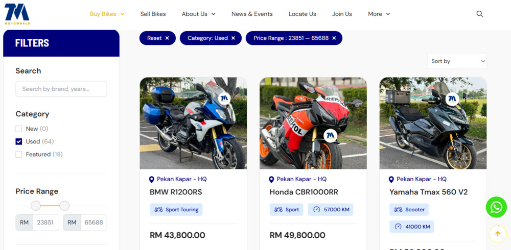 Used motorcycle listing at TM Motoworld
