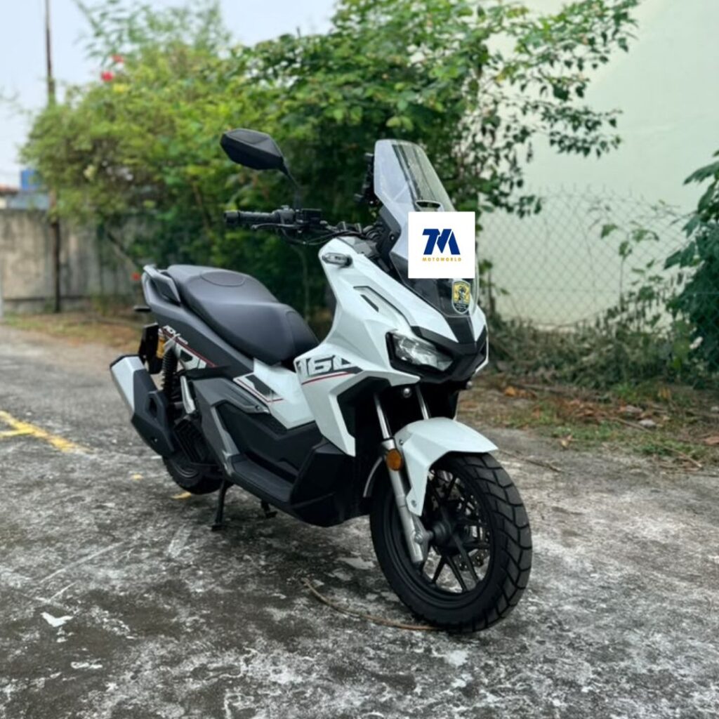 Front view of a white Honda ADV160 motorcycle