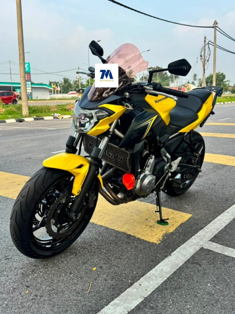 Kawasaki Z650 ABS facing front-right, in yellow