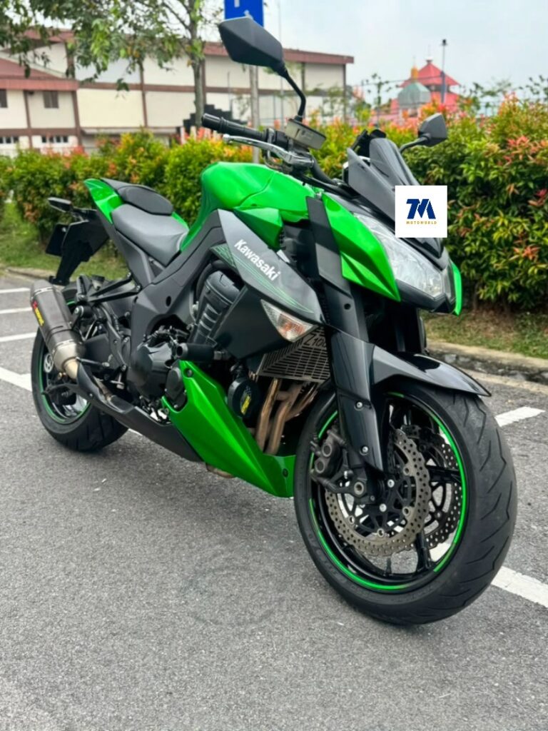 front-3/4 view of green Kawasaki Z1000 motorcycle