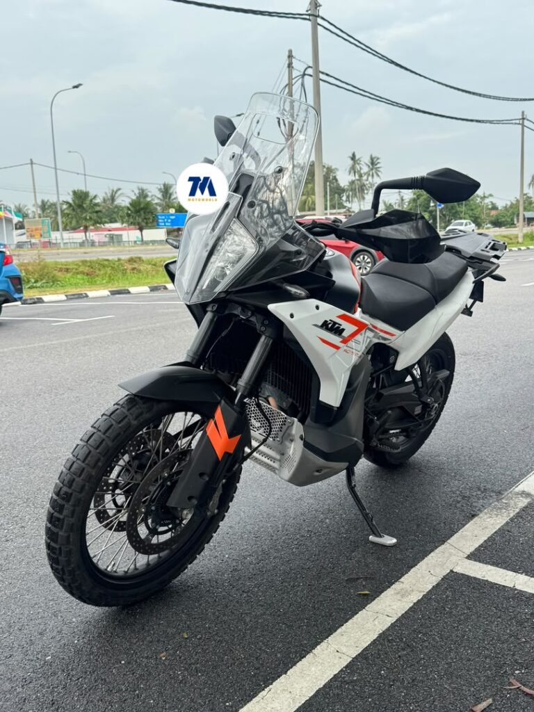 Front view of a KTM motorcycle on the street