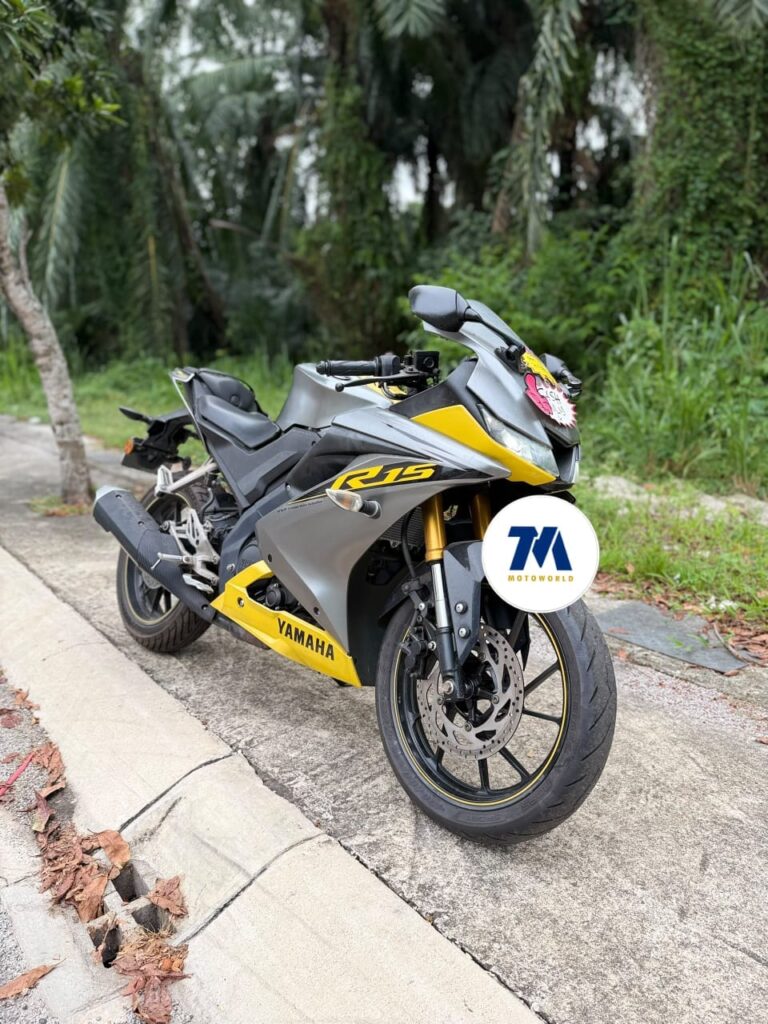 Front view of yellow Yamaha R15 motorcycle