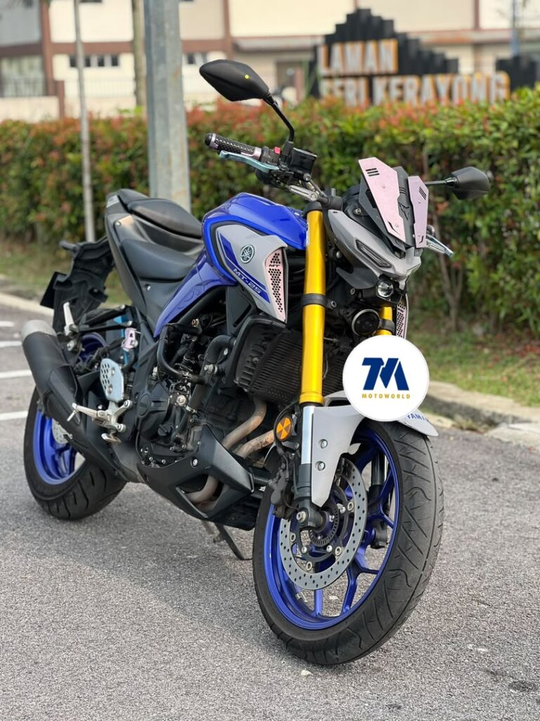 front view of a blue Yamaha motorcycle
