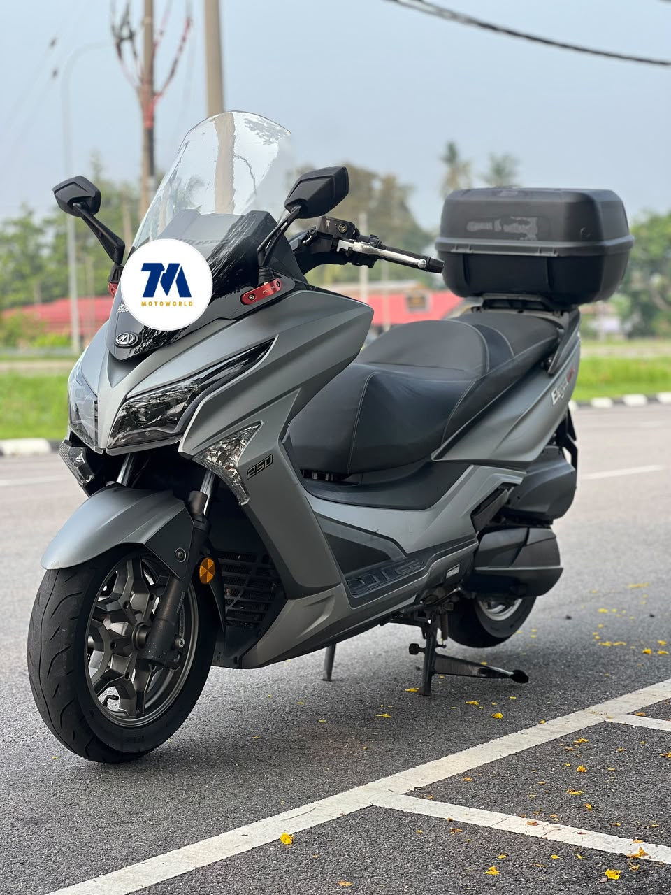 front view of Modenas Elegan 250 motorcycle, gray color