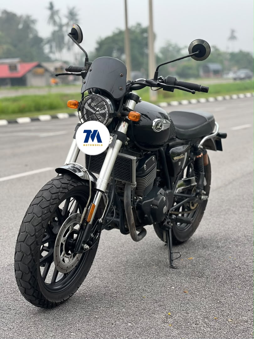 Front view of a GPX Legend Twin 250 motorcycle