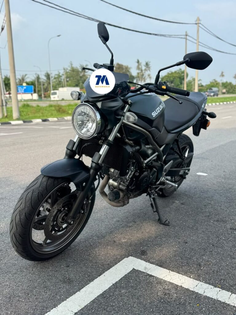 Front view of Suzuki SV650 motorcycle, facing the camera