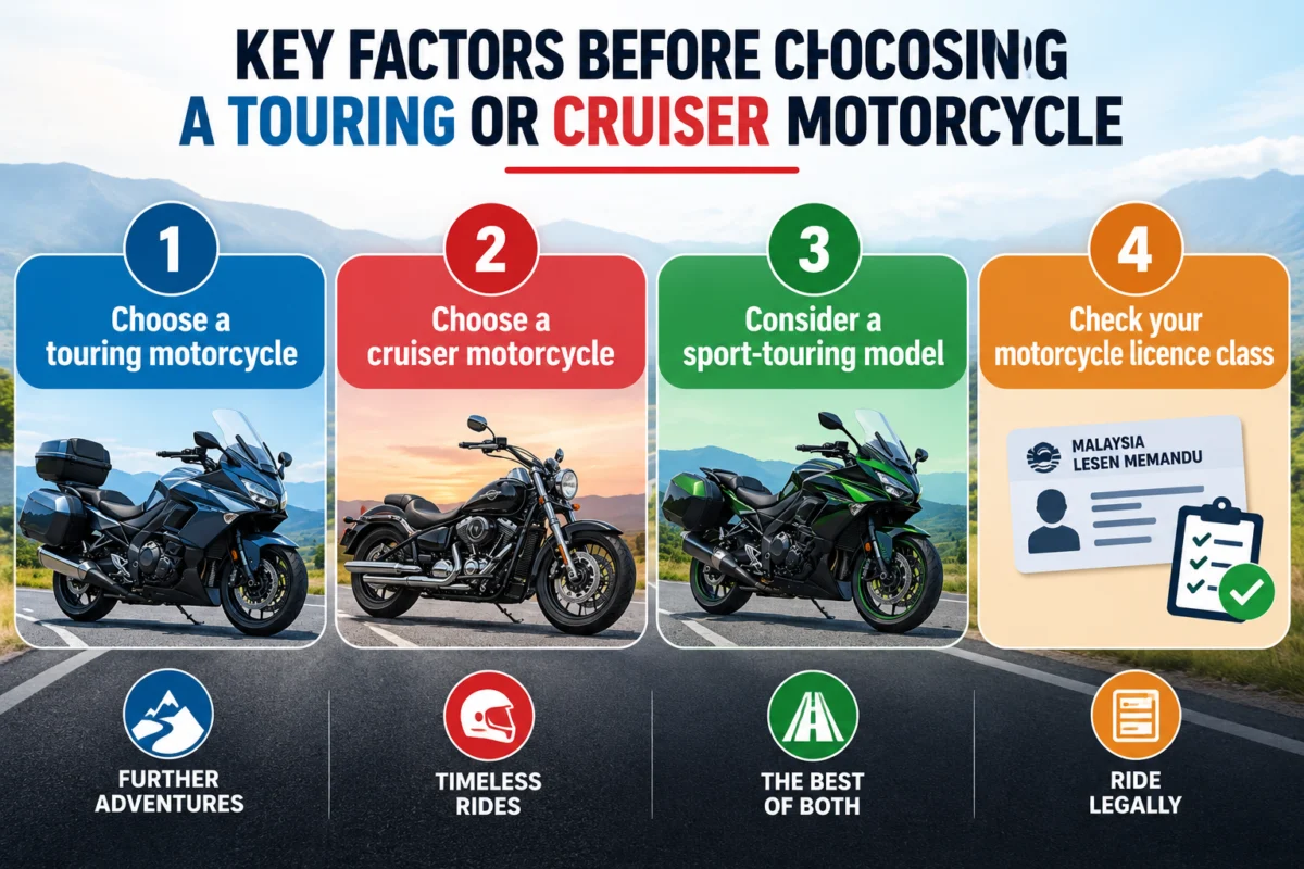 Factors in choosing between a touring and cruiser motorcycle