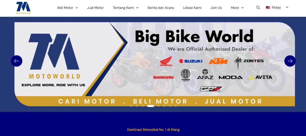 Jual motor di laman web TM Motoworld